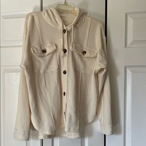 Cream Button-Up Hooded Top